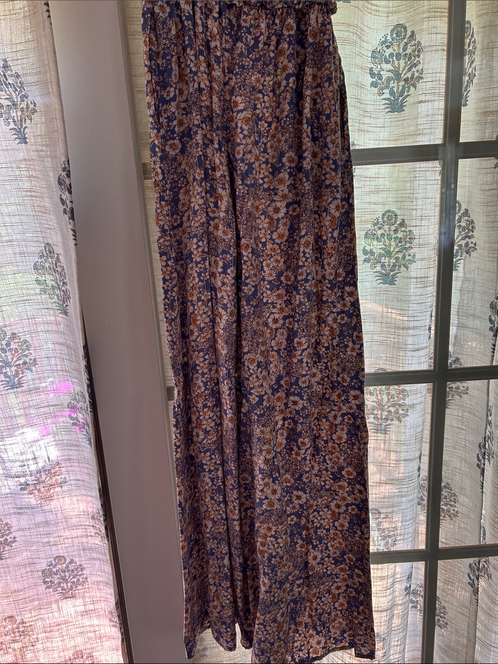 Patrons of Peace Floral Wide-Leg Pants in Navy & Brown